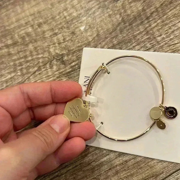 NWT Alex & Ani Expandable Bangle Charm Bracelet SISTER Studded Shiny Gold - Picture 2 of 6